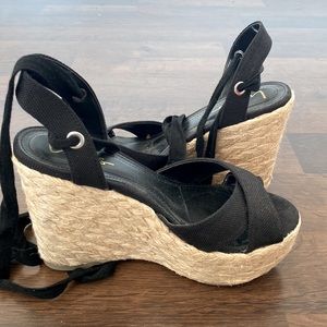 Black Lace up Wedges